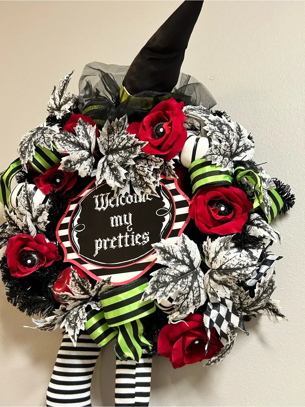 Large Halloween Witch Wreath Welcome My Pretties Wicked Witch Legs Door Decor